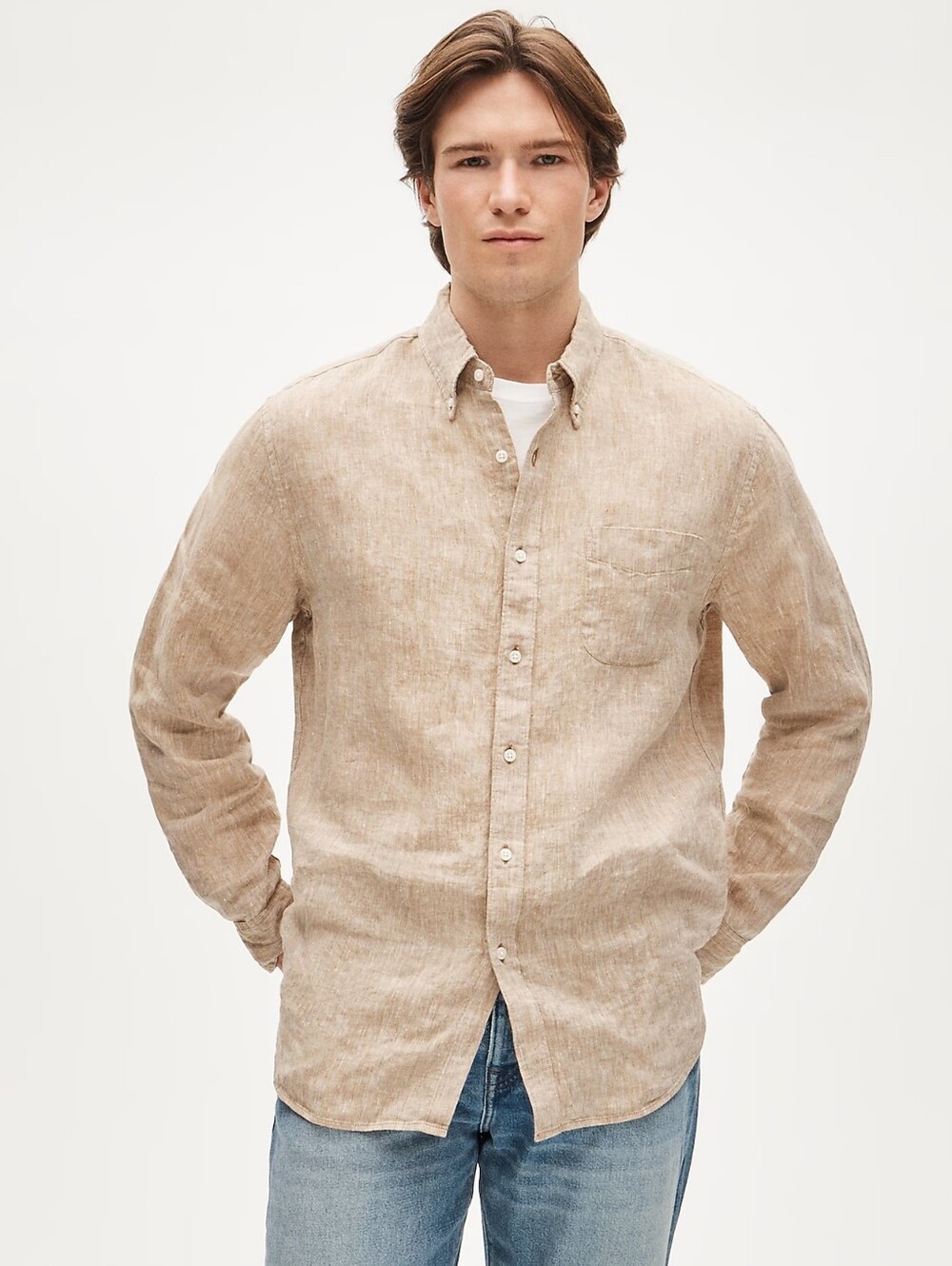 J Crew Men's Slim Baird McNutt Irish Linen Shirt Size S Light Cedar EUC!